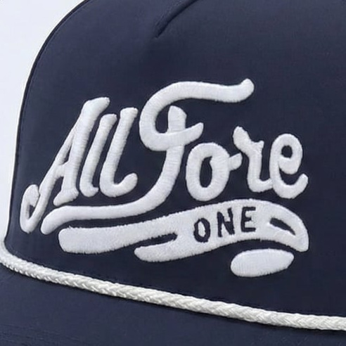 White puff 3D embroidery on a navy cap