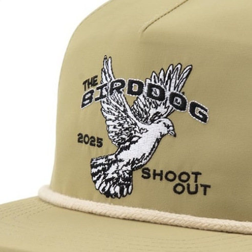 Flat embroidery on a tan cap